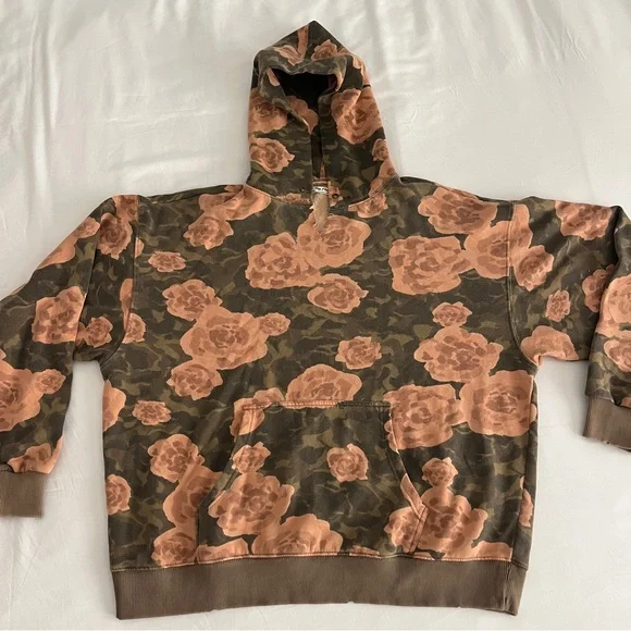 Free People Its A Vibe Printed Hoodie Sz M Floral Distressed Oversized Boho - Picture 2 of 14